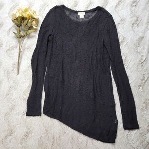 Club Monaco Italian Yarn Black Viscose Blend Asymmetrical Knit Top Size S